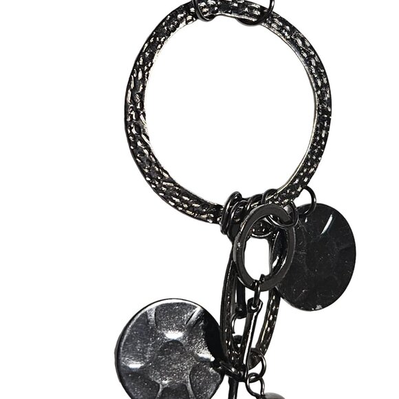 Black Metal Statement Chain Link Necklace Tassel Disk Charms Gothic Fashion - Picture 3 of 8